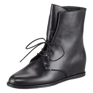Stuart Weitzman Black Leather Hidden Wedge Lace Up Bootie